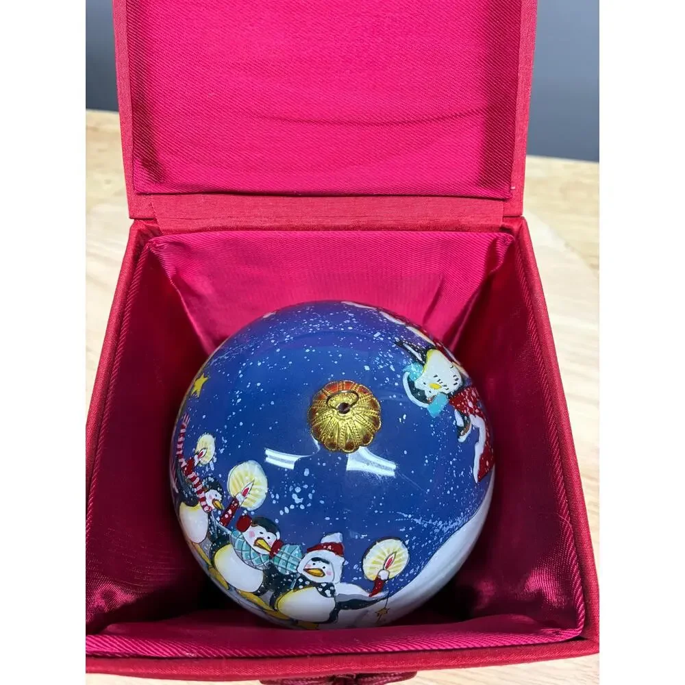 Hand Painted Glass Penguin Ornament in Satin Gift Box | Merry & Bright 2010